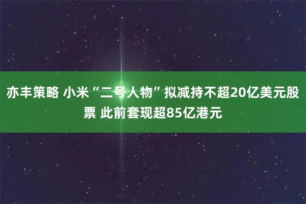 亦丰策略 小米“二号人物”拟减持不超20亿美元股票 此前套现超85亿港元